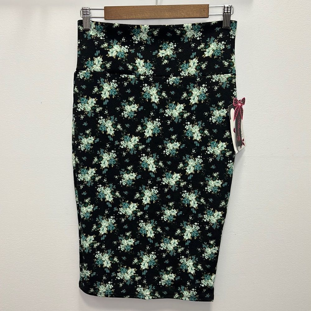Silhouette NYC Black Turquoise Floral Pencil Skirt Size Medium